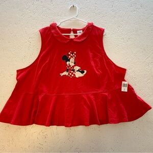 Disney Red Minnie Mouse Top Peter Pan Neckline Size 3XL Ruffles Peplum Girlhood